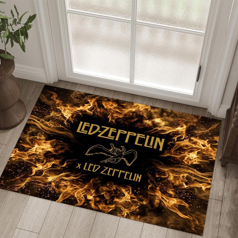 Led Zeppelin Design Crystal Velvet Carpet Cozy Non?Slip Printed Rug For Bedroom Living Room Entrance