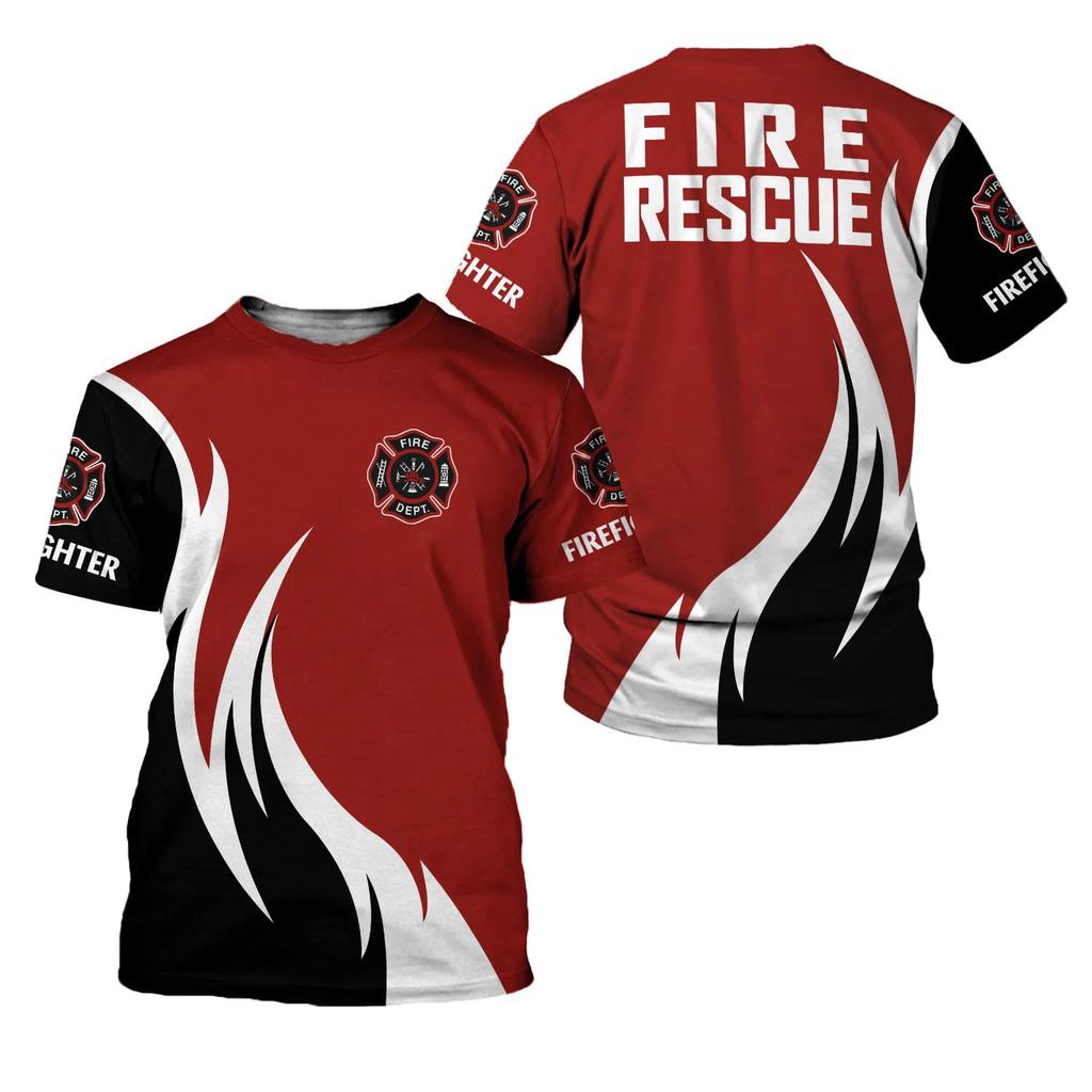 Летний топ с круглым вырезом и 3D-принтом пожарного, модная повседневная мужская футболка с коротким рукавом