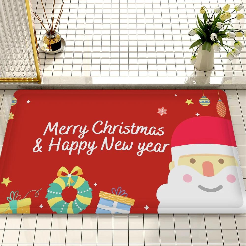 Рождественский тематический придверный коврик Праздничные узоры, такие как подарки, шапка Санты, конфеты Противоскользящий Прочный Входной коврик для помещений и улицы Домашний декор