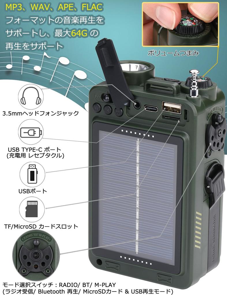 ZHIWHIS Bluetooth Emergency FM SOS MicroSD Card USB Drive Technical Approval Outdoor BCL New Speaker, Radio, FM/AM/Shortwave/Wide Support, Flashlight,