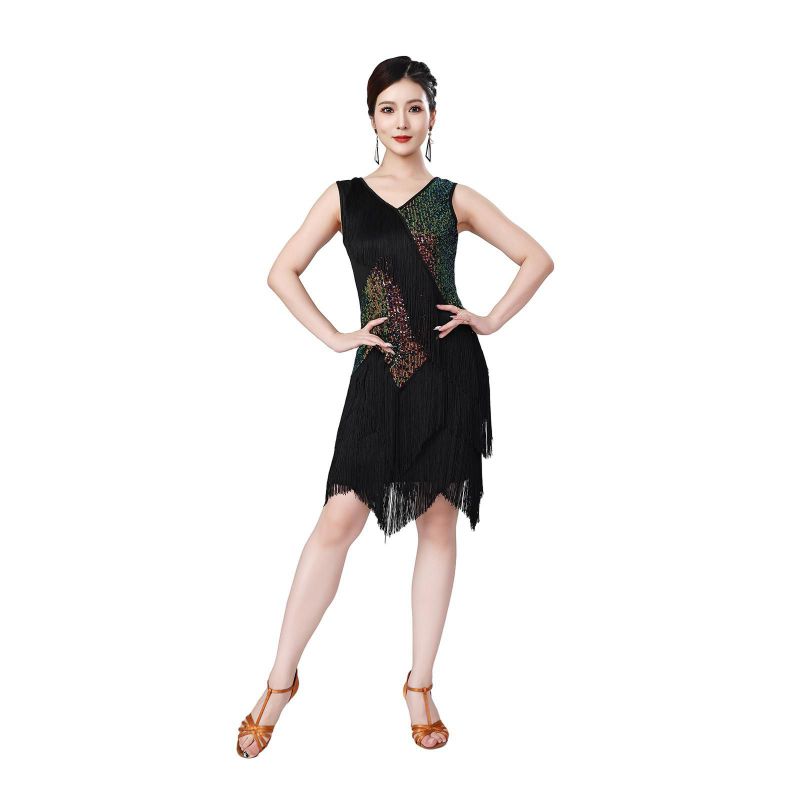Women's Dance Dresses Sleeveless Sequin Fringe Latin Dance Dress