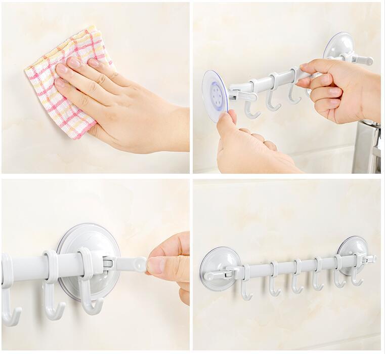 Modern Adjustable 6-Hook Plastic Seamless Kitchen Wall Hook Strong Suction Cup Storage Suction Hook ABS Sticky Hook Adhesive Bag