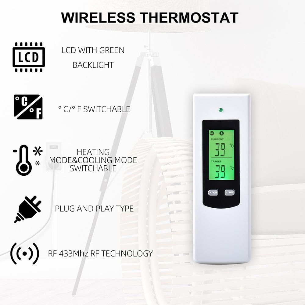 Household Wireless Thermostat Controller and Socket Set Heating Cooling Modes Object Temperature Setting ℃ ℉ Switchable Green Backlight LCD Display w