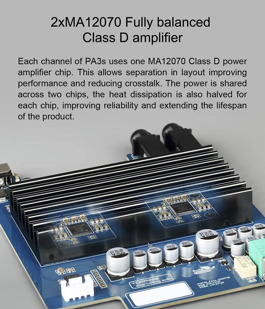 TOPPING PA3s Усилитель мощности MA12070 2 Class D Full Balance Single End AMP 80W 2 RCA TRS Усилитель мощности (Серебряный)