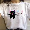 Черный кот белый кот мультяшный принт женские футболки больших размеров летняя повседневная футболка с коротким рукавом футболка для девочки топы