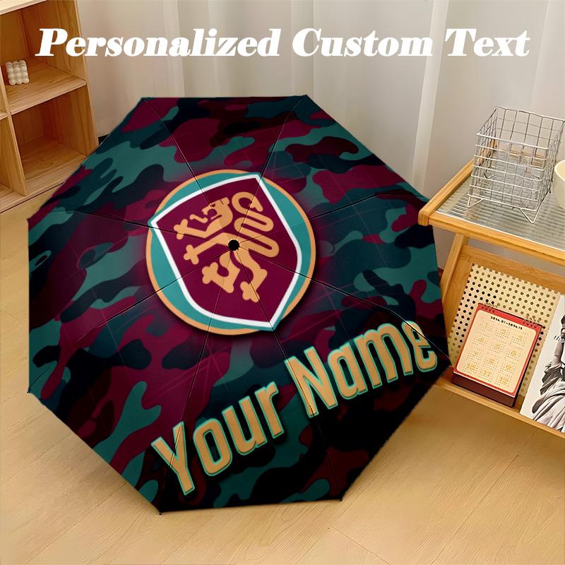 8 ребер Автоматически складывающийся зонт Burnley Футбольный принт Индивидуальное имя Текст Портативное средство от дождя