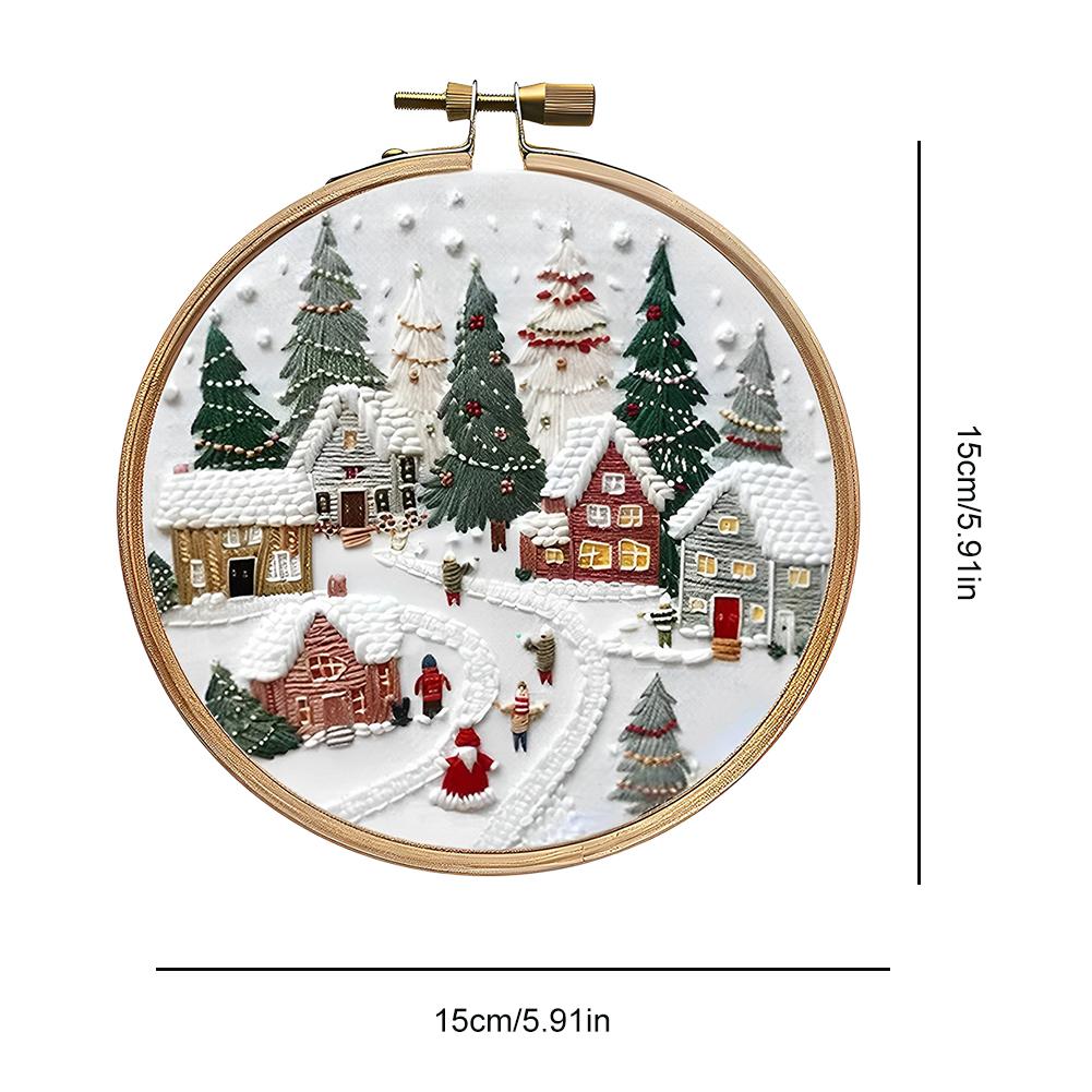 Christmas Embroidery Starter Kit Cross Stitch Set Includes Hoop Cloth Threads DIY Embroidery Kit for Beginners Adults