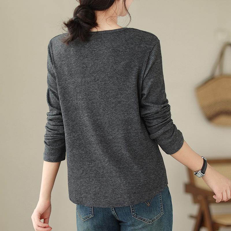 Футболка свободного кроя Autumn Plus Solid Color Loose Knit, художественная универсальная повседневная утягивающая футболка с длинными рукавами, женская