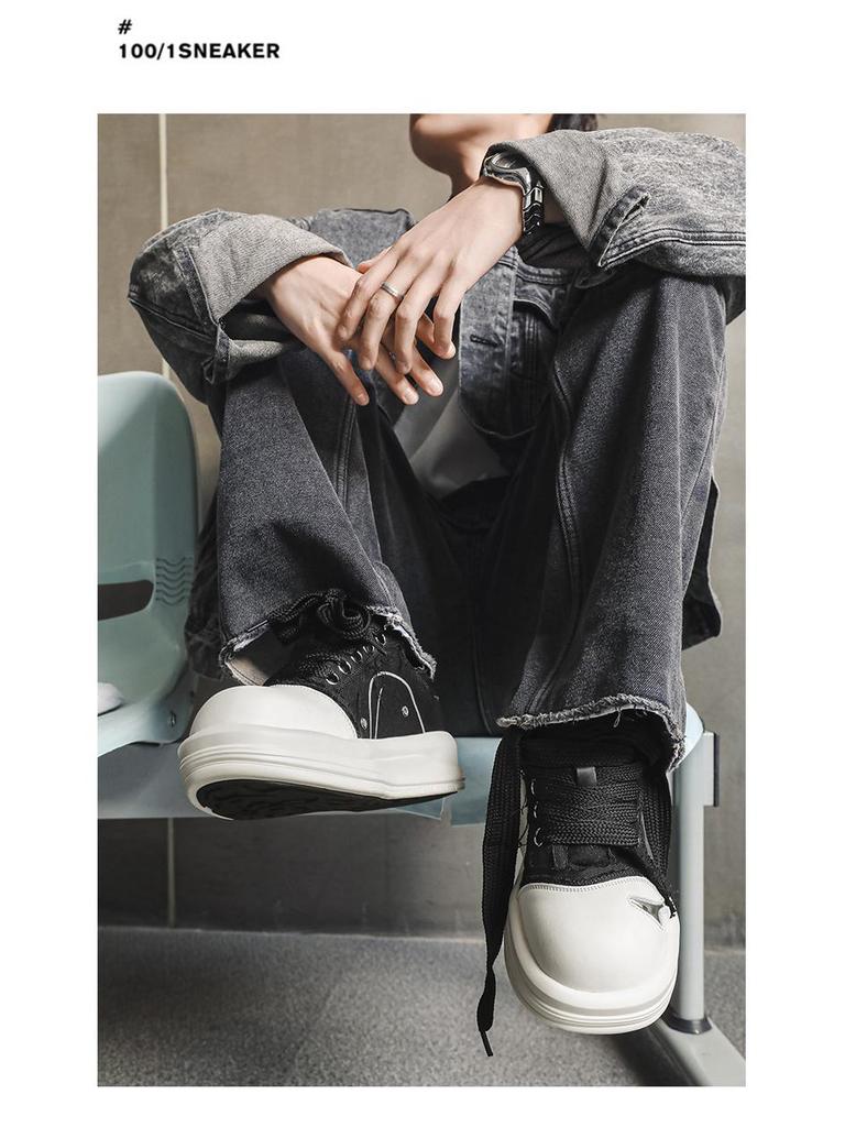 Smiley Big Head Men's Height-Boosting Canvas Shoes – Autumn Casual Fashion with Thick Soles