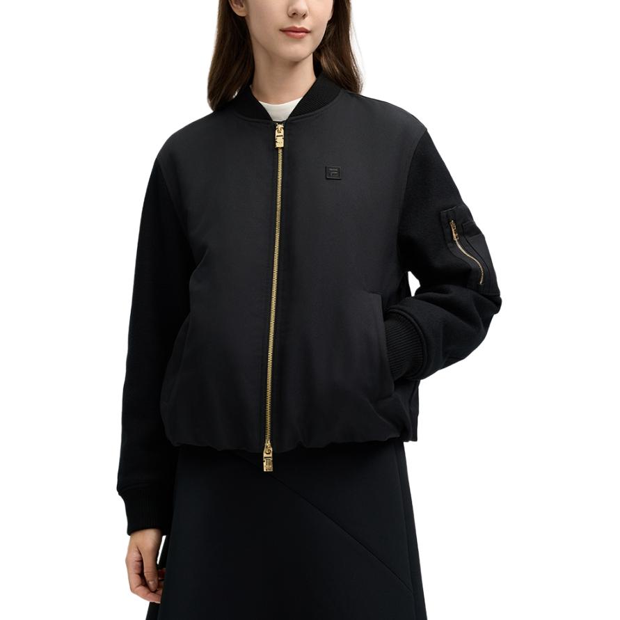 Fila Серия Милан Модная Повседневная Удобная Теплая Хлопковая Куртка Женская Куртка Черная F11W515902F-BK