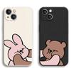 Забавный чехол для телефона с парой кролик-медведь для iPhone 15 14 Pro Max 13 12 Mini 11 16 Pro Max Мультяшное животное Прозрачный парный чехол Fundas