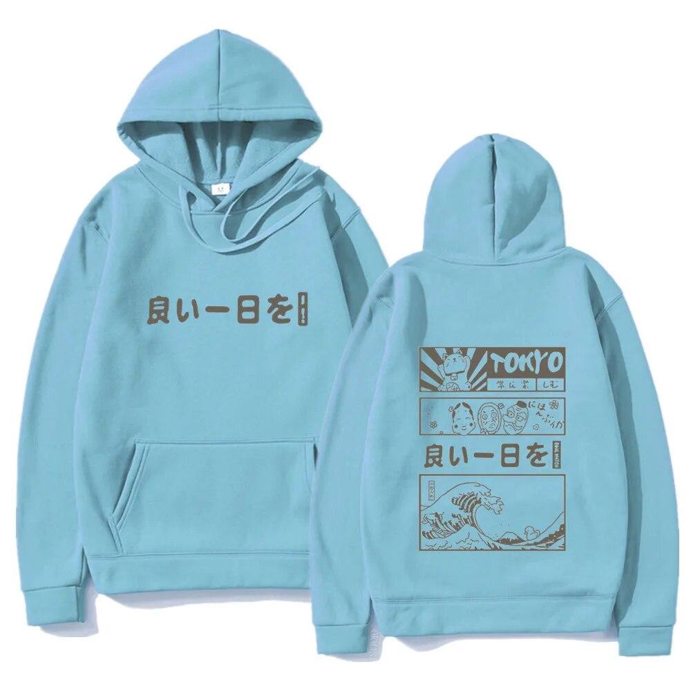 Harajuku унисекс толстовка с капюшоном японский кандзи мультфильм большая волна Токио негабаритный Streetw хип-хоп пуловер с капюшоном одежда унисекс
