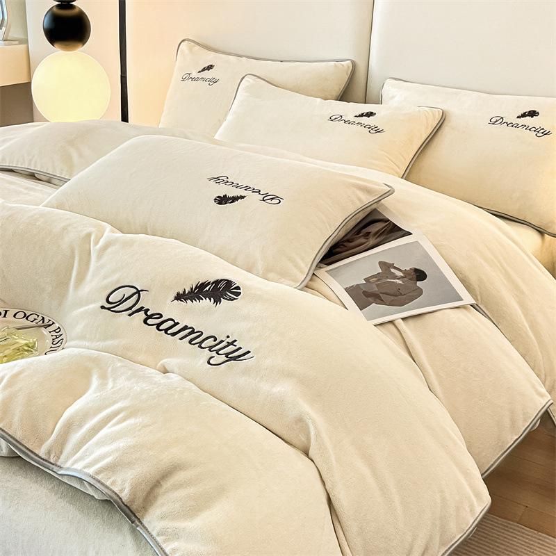 Зимний двухсторонний бархатный коралловый флисовый комплект пододеяльника и простыни класса А (4 шт)