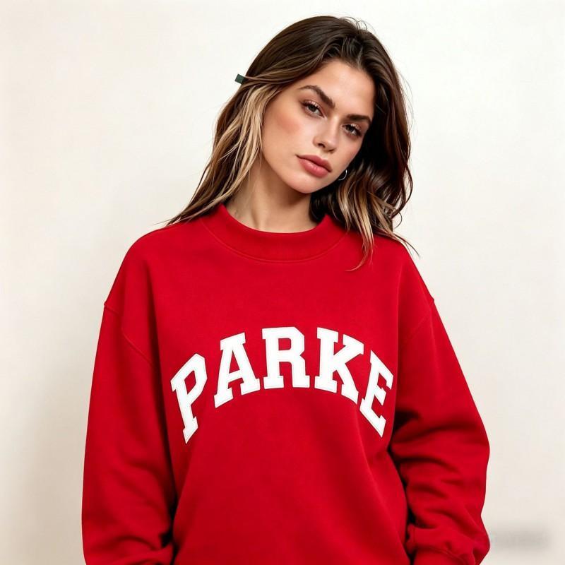 Womens Loose Fit Crewneck Sweatshirt Cotton Embroidered Casual Top Students