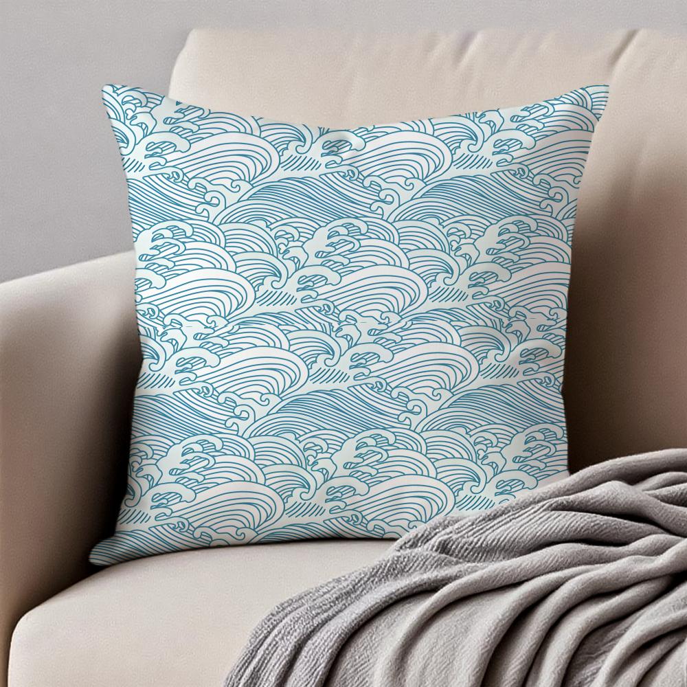 Wave Pattern Pillow Fresh Ins Style Decor Cushion Cover Pillowcase Anti-Dustmite Invisible Zipper Short Plush Sofa Cushion