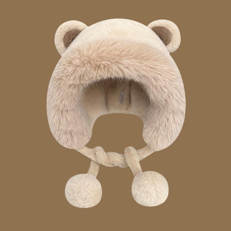 Зимняя пушистая меховая панама с медвежьими ушками для женщин, плюшевая защита ушей, рыболовная шапка, панама