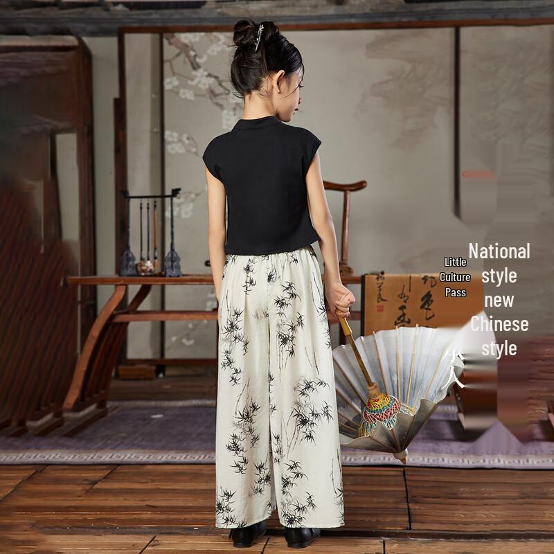 ASK JUNIOR Girls' Chinese Style Hanfu T-shirt & Pants Set
