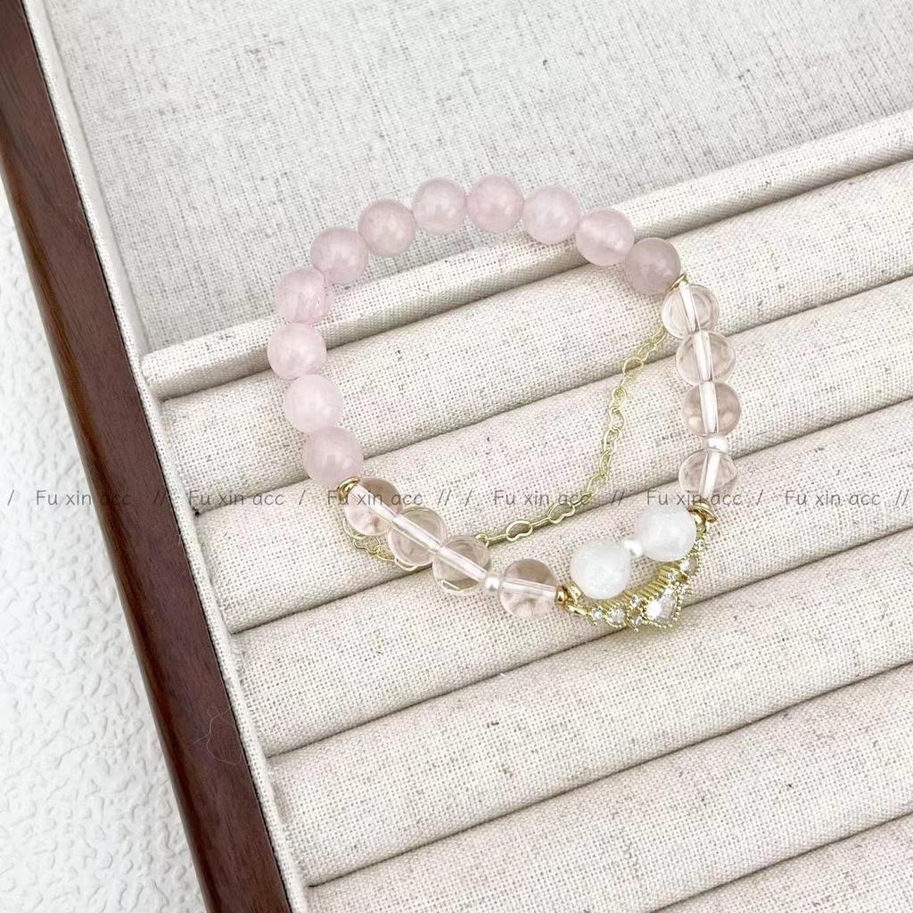 Роскошный браслет из розового хрусталя и лунного камня: Милый, элегантный дизайн со звездами для женщин
