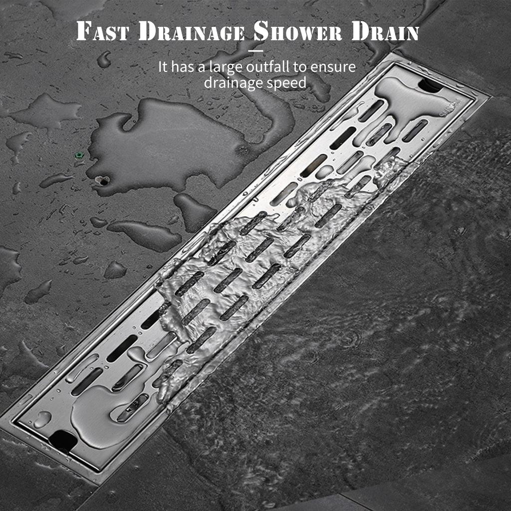 8 Inch Rectangle Linear Shower Drain with Removable Strainers Anti-Odor Anti-clogging Hair Stopper Catcher Sink Brushed Strainer Stainless Steel