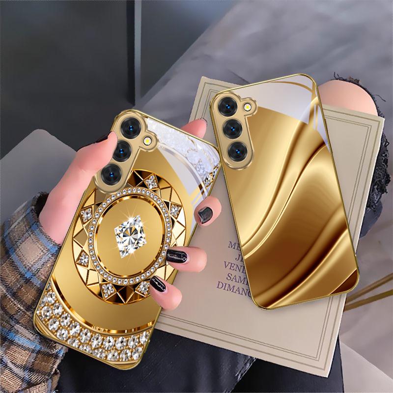 Золотая статуэтка лошади Для Samsung Galaxy S26 S20 FE S21 S22 S23 Plus S24 Ultra S25Ultra S21+ S22Plus Золотой стеклянный чехол для телефона