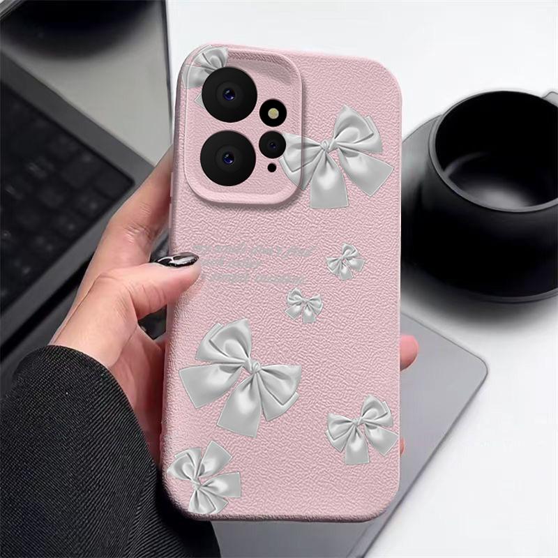 Тонкий матовый чехол из ТПУ с принтом банта и текстурой из кожи для Xiaomi 13T Pro Poco X6 M6 Redmi Note 14 Pro 13 12 11, защита линз, мягкий противоударный чехол для телефона