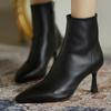 Модные туфли на среднем каблуке с тонким каблуком, современные ботинки с острым носком, 2024 г., высококачественные женские однотонные ботинки на молнии, лаконичные осенние женские ботинки
