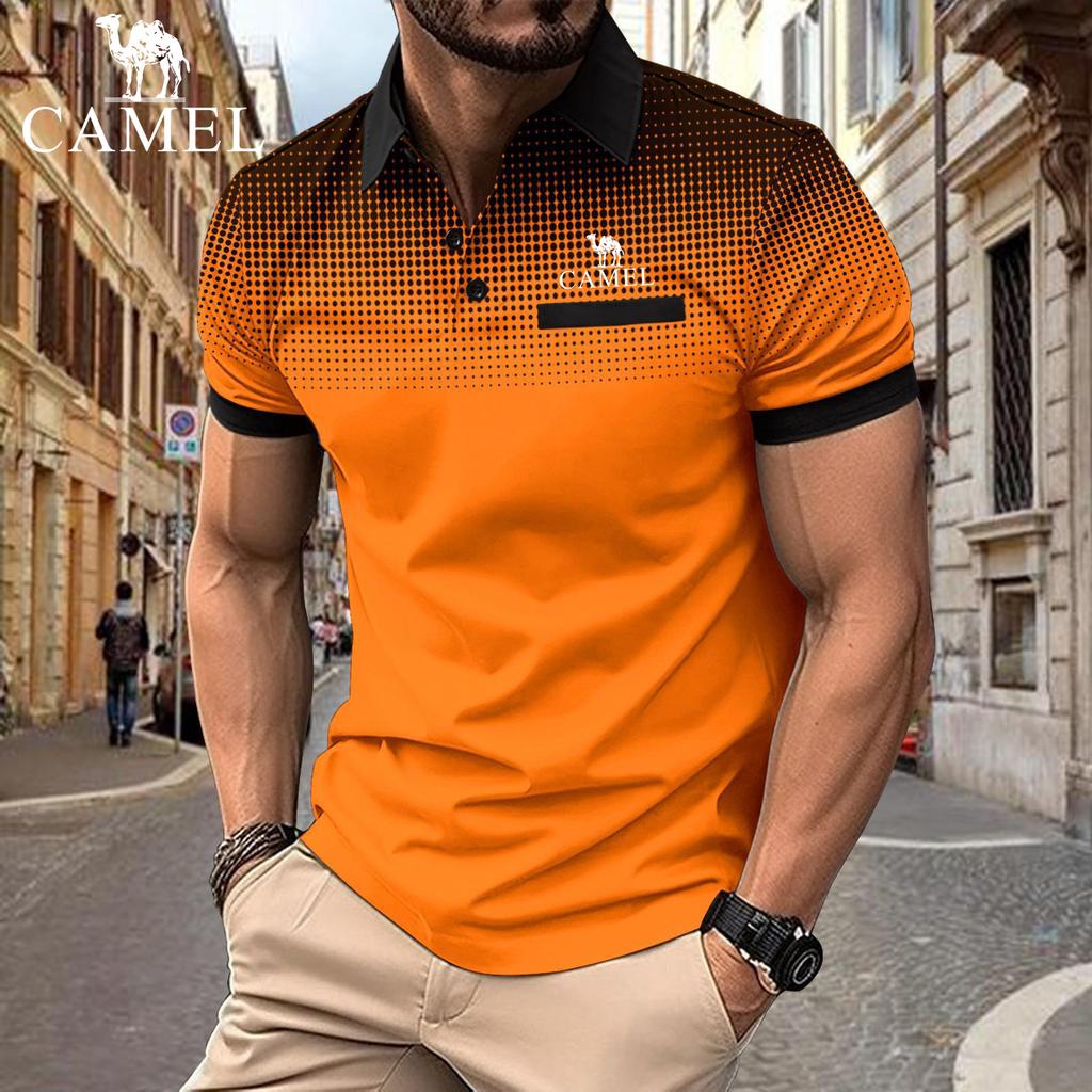 Camel 2024 Summer POLO Zipper Men's Embroidery Stripe Polo Shirt
