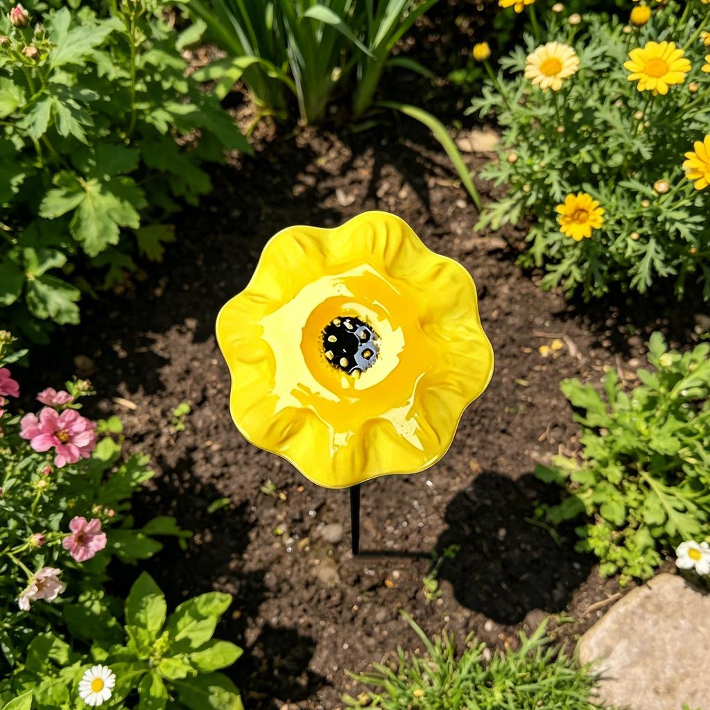 Bee Watering Station with Flower Design Butterfly Feeder Bird Bath Metal Flower Garden Stake for Outdoor Garden Yard Lawn Decor