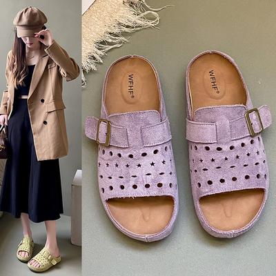 Обувь для женщин 2025 Новые женские шлепанцы с открытым носком для улицы, пляжа, повседневной носки, летние, с ремешком и пряжкой, удобные плоские шлепанцы