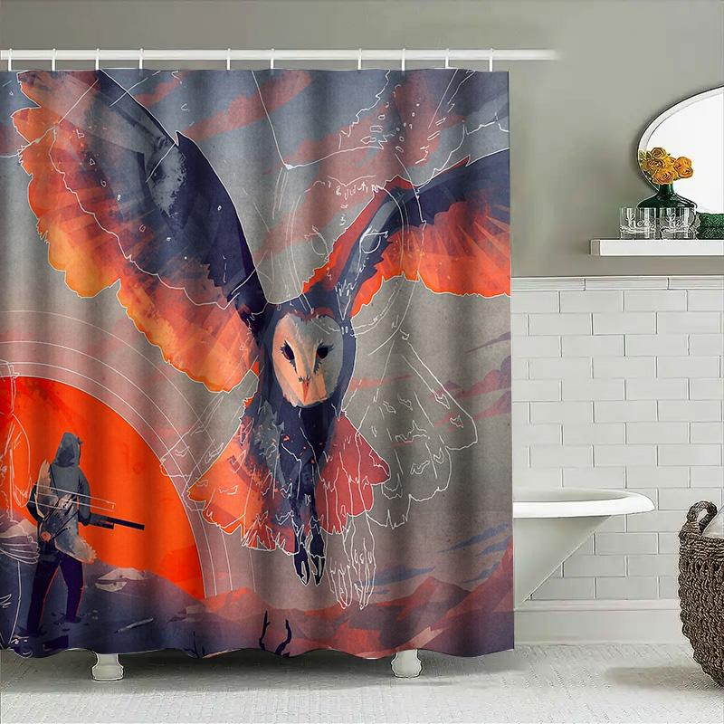 Owls Shower Curtain Nature Forest Birds Wildlife Tapestry Home Decor Bathroom Set Vintage Artistic Wall Hanging Room Divider