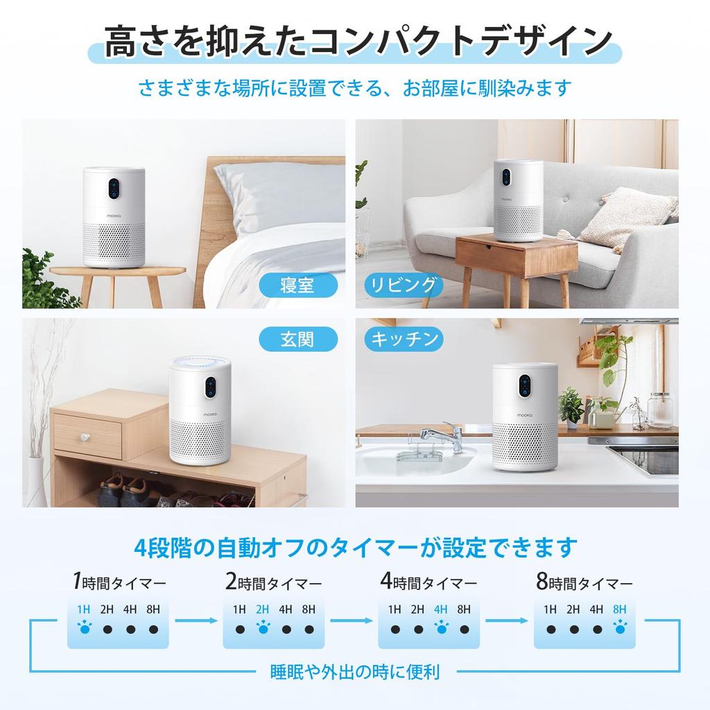 MOOKA Small Compact Air Triple Virus Allergy Light Energy Easy to Easy to 4 Level Air Volume LED Light Up to 18 Tatami Hepa Pet Mold Wildfire House