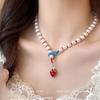 Puff! Sweet wind strawberry pearl necklace women's 2024 new niche design choker collar