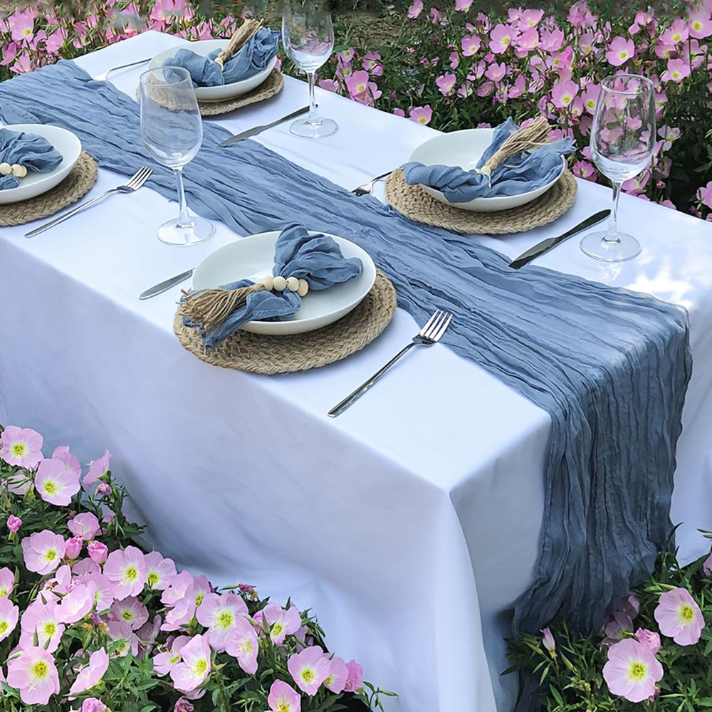 Набор из 7 шт. Скатерть-дорожка и салфетки из марли в стиле Бохо, деревенский мятый декор для свадьбы, дня рождения, вечеринки, ужина