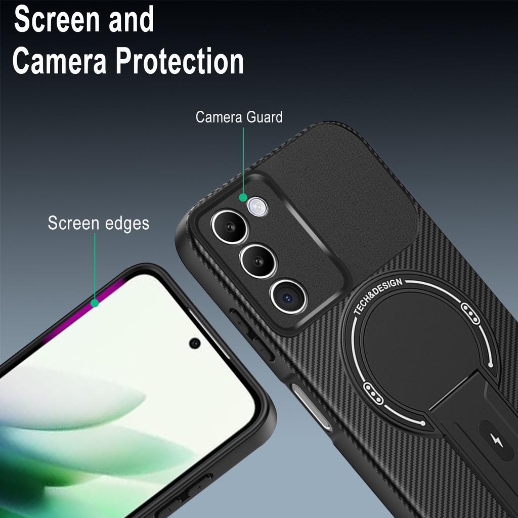 Для Xiaomi Redmi 15 5G (Глобальный) (169 мм) Чехол Текстура Углеродного Волокна ПК+ТПУ Чехол для Телефона с Подставкой