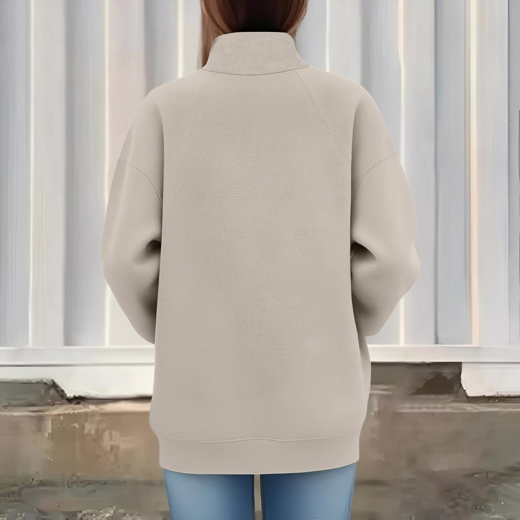 Women's Fashion Oversized Fleece-Lined Long-Sleeve High-Neck Pullover Solid Color Sweatshirt