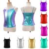 Kids Girls Shiny Metallic Shoulder Straps Tank Top Ballet Dance Competition Active Gymnastic Beach Wear