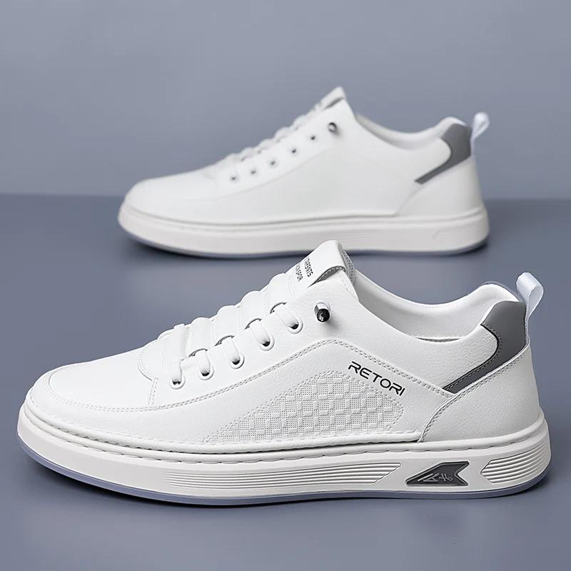 Модная Новая Мужская Обувь Высококачественная Кожа Повседневная Обувь для Мужчин Дизайнерские Кроссовки Tenis Masculino Комфортная Шнуровка Белая Спортивная Обувь