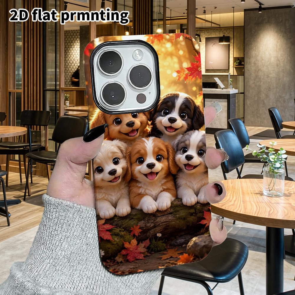 Phone Case: 2D flat design suitable for iPhone 18 17 16 15 14 13 Pro film protective case, couple style, five little autumn dogs, Christmas and Hallow