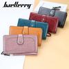 Baellerry Women's Long Purse Vintage Fashion Wallet Zipper Coin Purse Simple Card Holder Multi-card Slot Clutch Bag with Lanyard