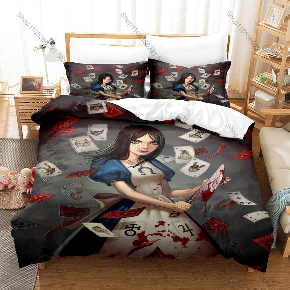 Постельное белье Alice Madness Returns Персонаж Новый пододеяльник Наволочка Темное фэнтези Игровая тематика Комплект постельного белья Односпальный Twin Full Queen