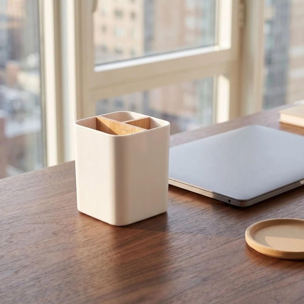 Bamboo Divided Pencil Storage Box Organizer Desktop Storage Simple Flower Vase Desk Storage