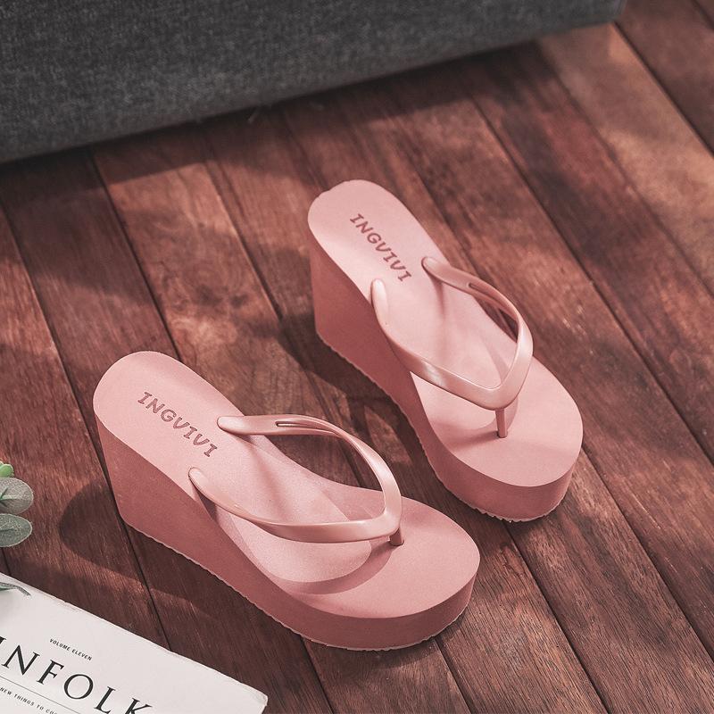 Ladies Summer Shoes Ladies 2025 Wedge Rubber Flip-Flops High Heel Mules Candy Color Platform Women Beach Slippers White 39