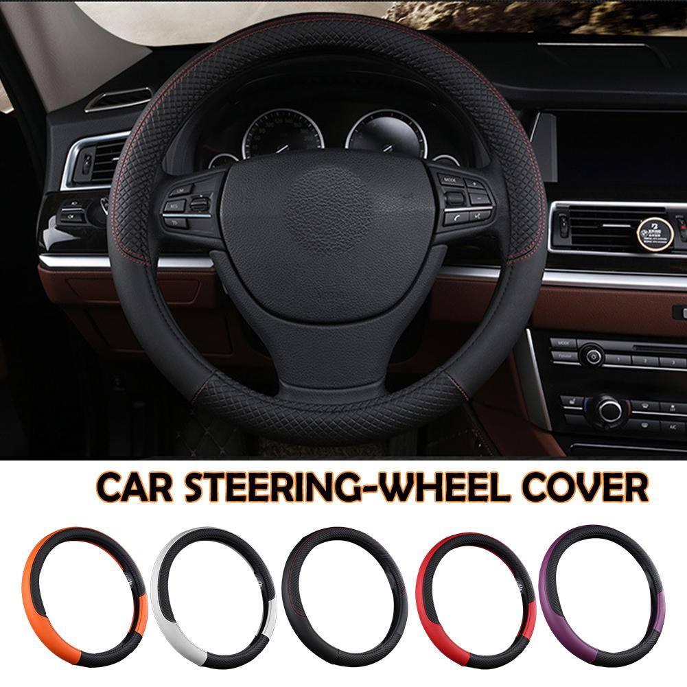 Car Steering Wheel Cover White Rubber Inner Leather Breathable Embossed Protection Handle Cover Environmental Y8Q4