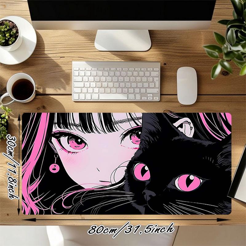 1PC Girl Cat Large Durable Mouse Pad Suitable for Office Desks, Gaming Desktops.Non-Slip Back P63