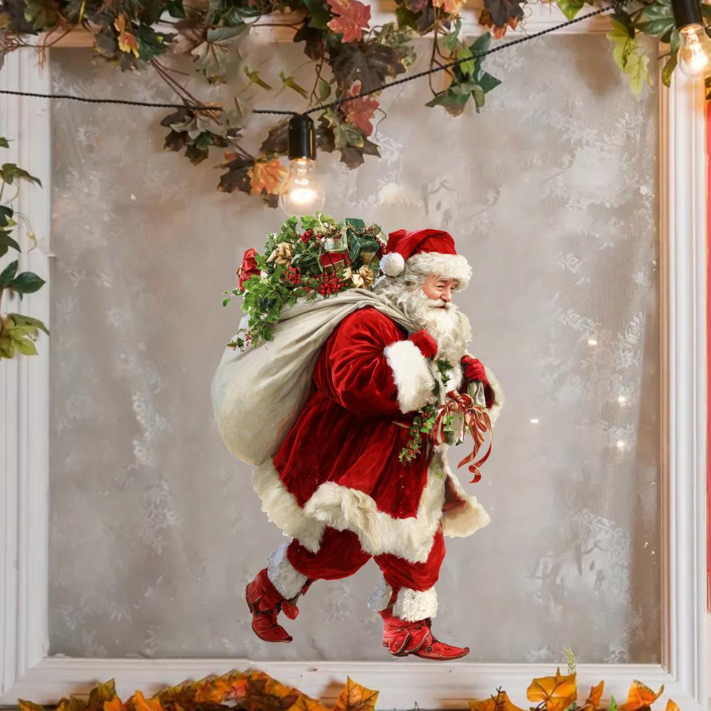 Дед Мороз доставляет подарки с полностью прозрачными, двусторонними видимыми стеклянными наклейками для украшения дома