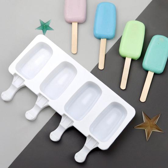 2 набора силиконовых форм для мороженого, креативная форма для мороженого, 4 ячейки, форма для эскимо со 100 деревянными палочками и 2 крышками