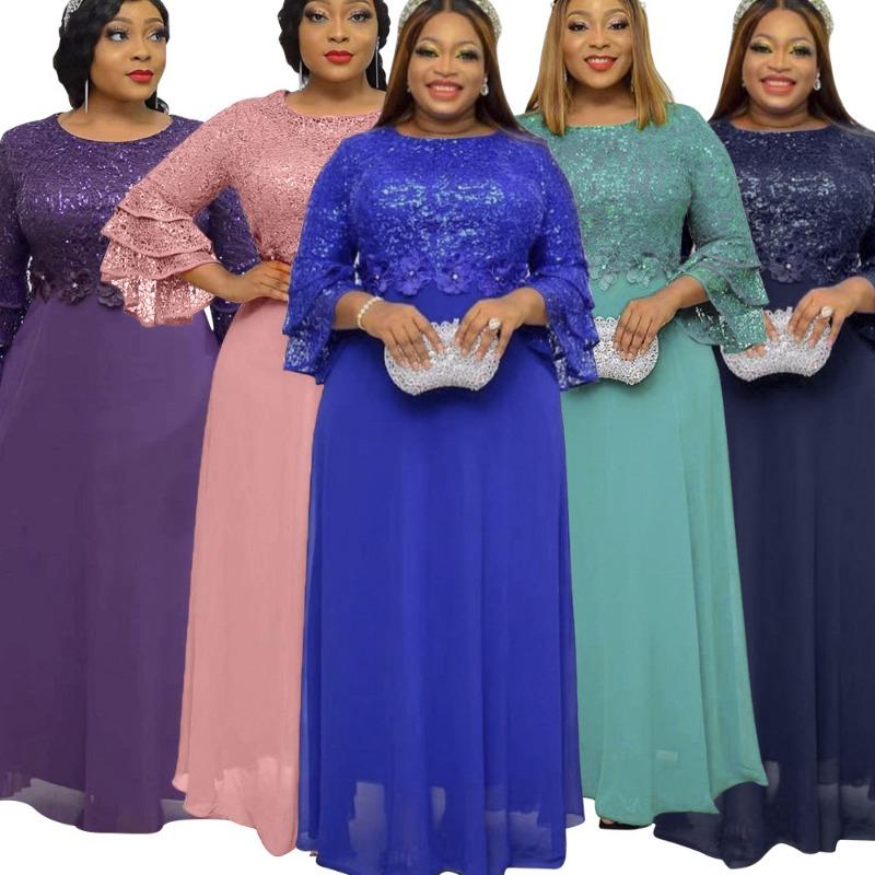 Плюс Размер Женщин Новое Модное Кружевное Шифоновое Платье