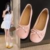 Балетки с бантом, женская обувь 2025 года, новые нежные светло-красные французские туфли-одиночки, плоская мягкая подошва, шапочки