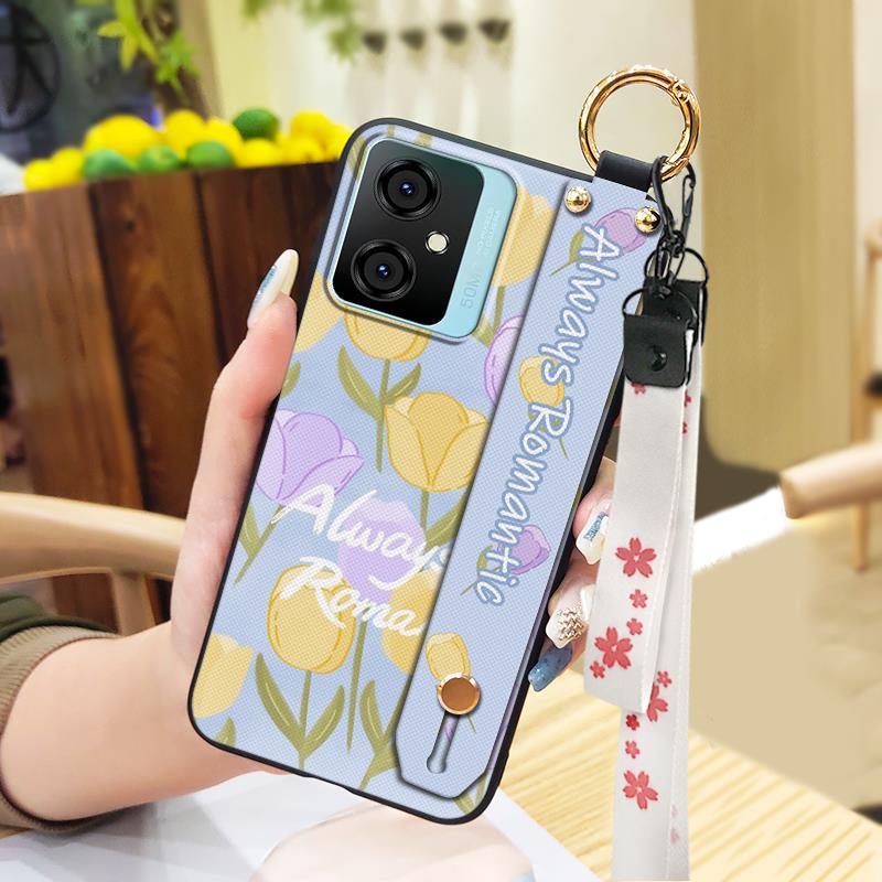 Silicone Flower Phone Case For Blackview Oscal C70 Kickstand Waterproof Dirt-resistant Shockproof Wrist Strap Durable