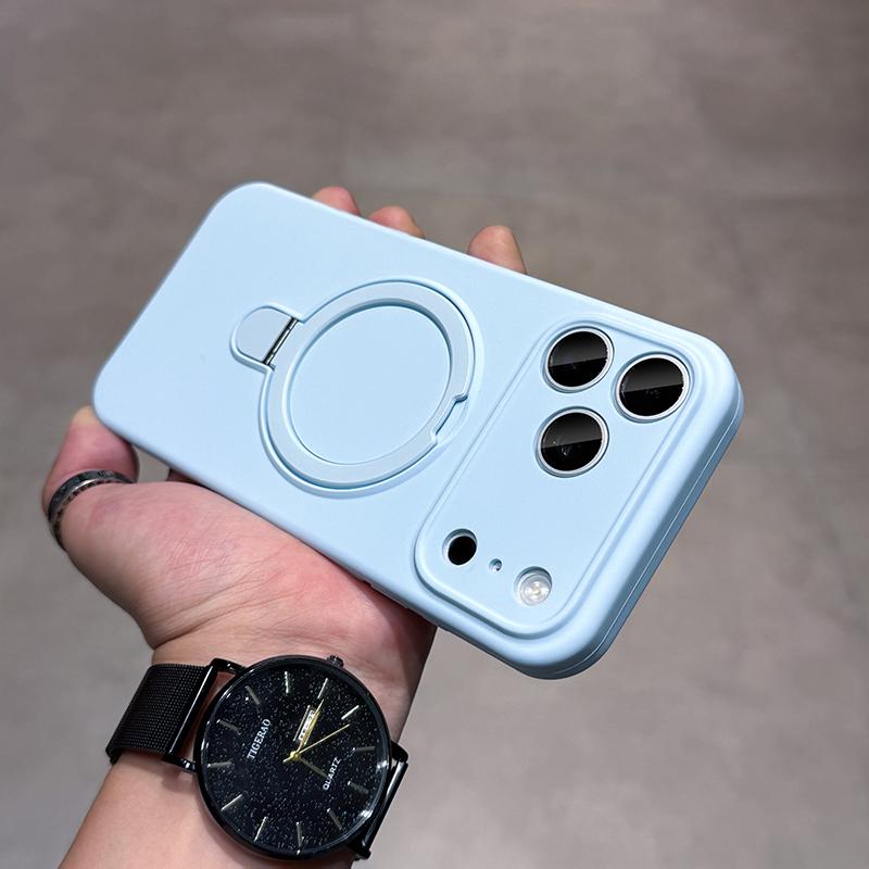 Металлический магнитный чехол-подставка для iPhone 17 Air 16 15 14 Plus 13 12 Pro Max 11 Для Magsafe Зарядки Жидкий Силикон Мягкая Крышка